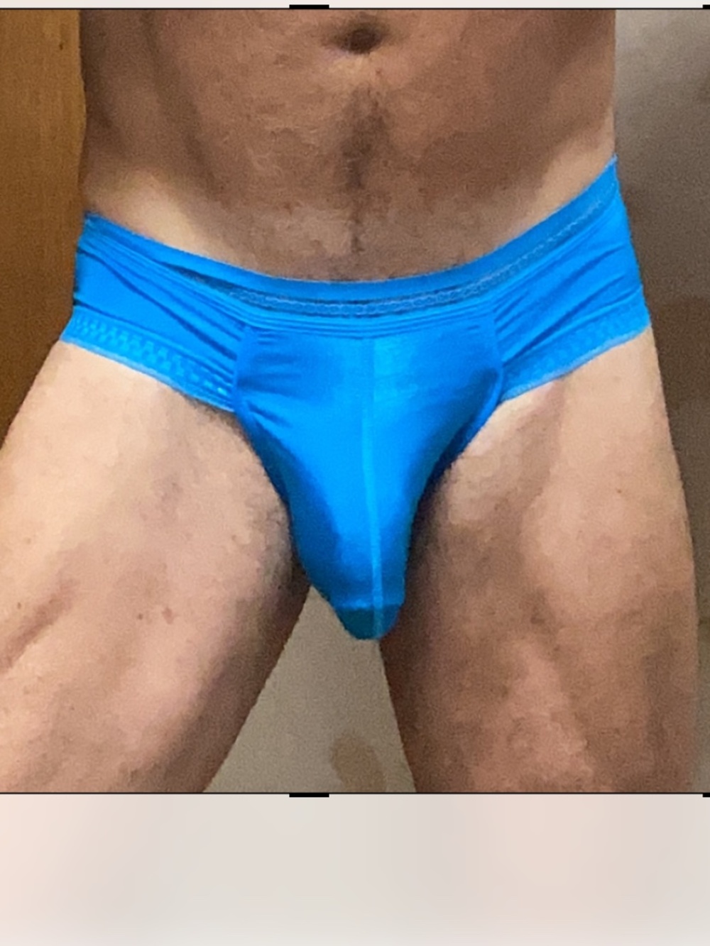 Silky Blue brief , large with open lace on edging.